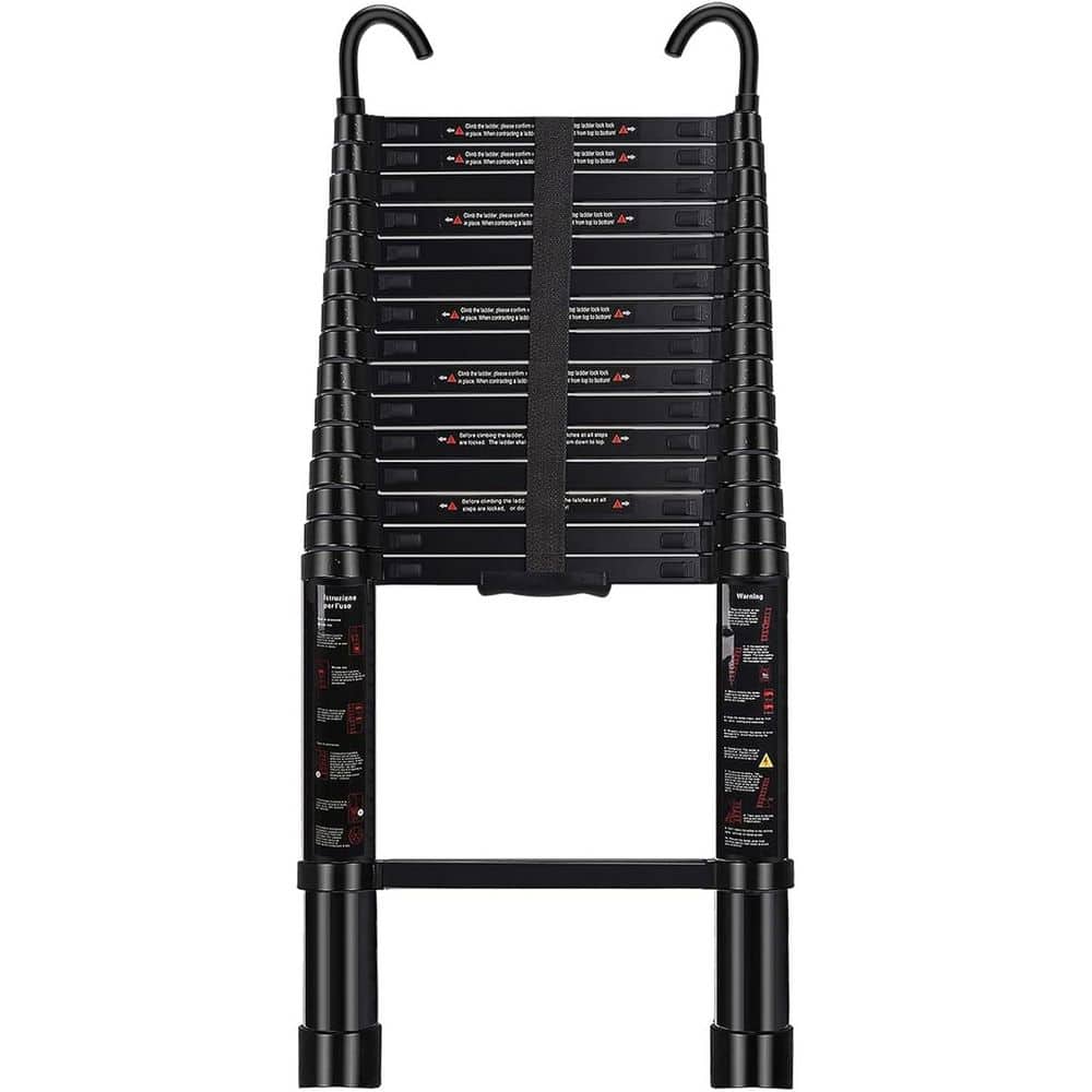 Unbranded 20 ft. Aluminum Telescoping Ladder with Detachable Hooks, EN131 Certified, 330 lbs. Capacity