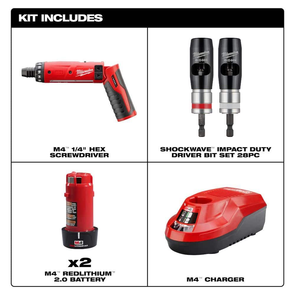 Milwaukee M4 4-Volt Lithium-Ion Cordless 1/4 in. Hex Screwdriver 2-Battery KitSolid Wire Stripper Set 2 Pieces (2)