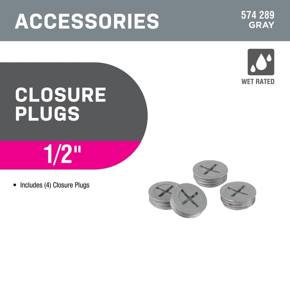 Commercial Electric 1/2 in. Metallic Weatherproof Outlet Box Closure Plug, Gray (4-Pack) (2)