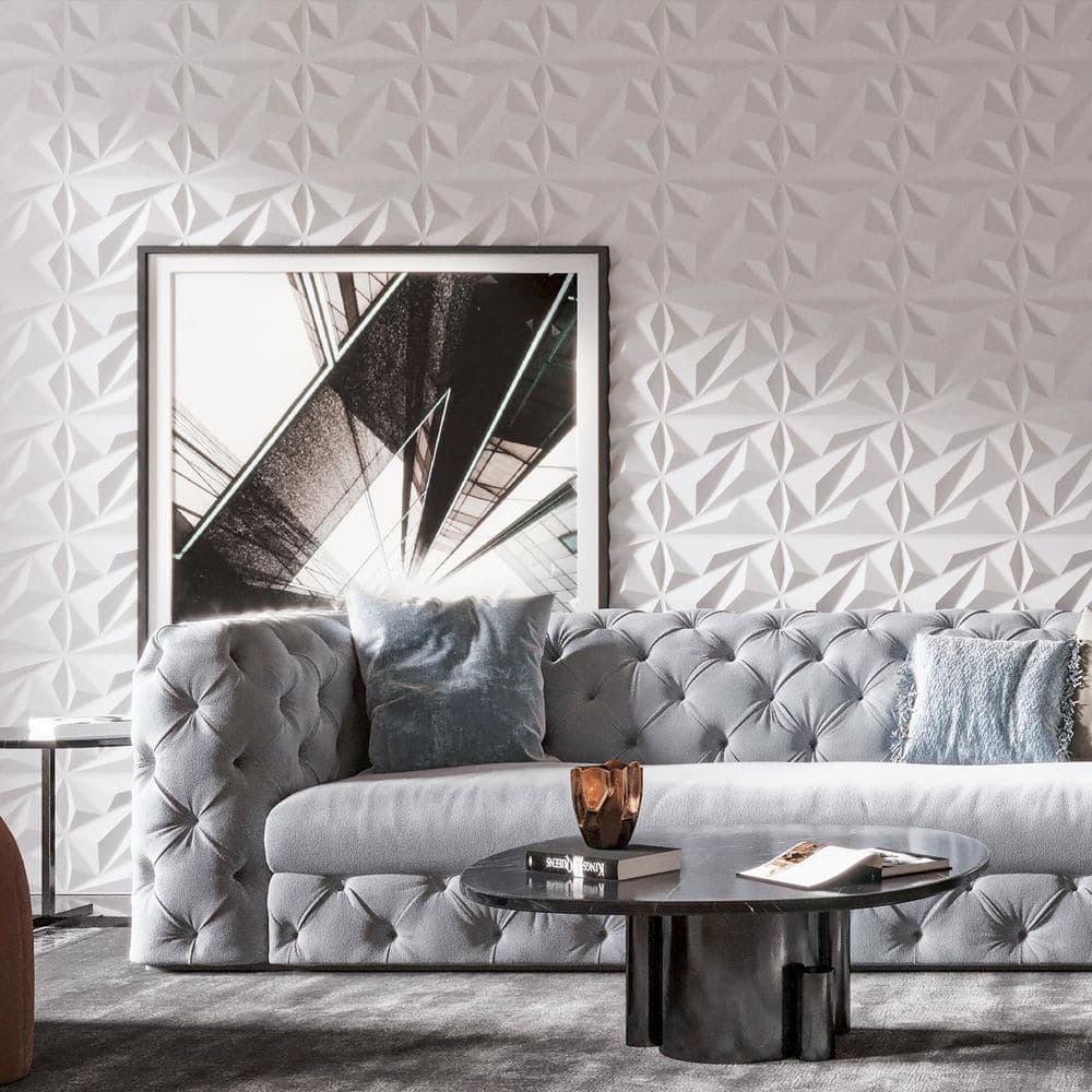 NVNOO 12 in. x 12 in. x 0.24 in. 3D PVC Wall Panel Diamond for Living Room Lobby Bedroom Hotel Office Wall Decor, White (3)