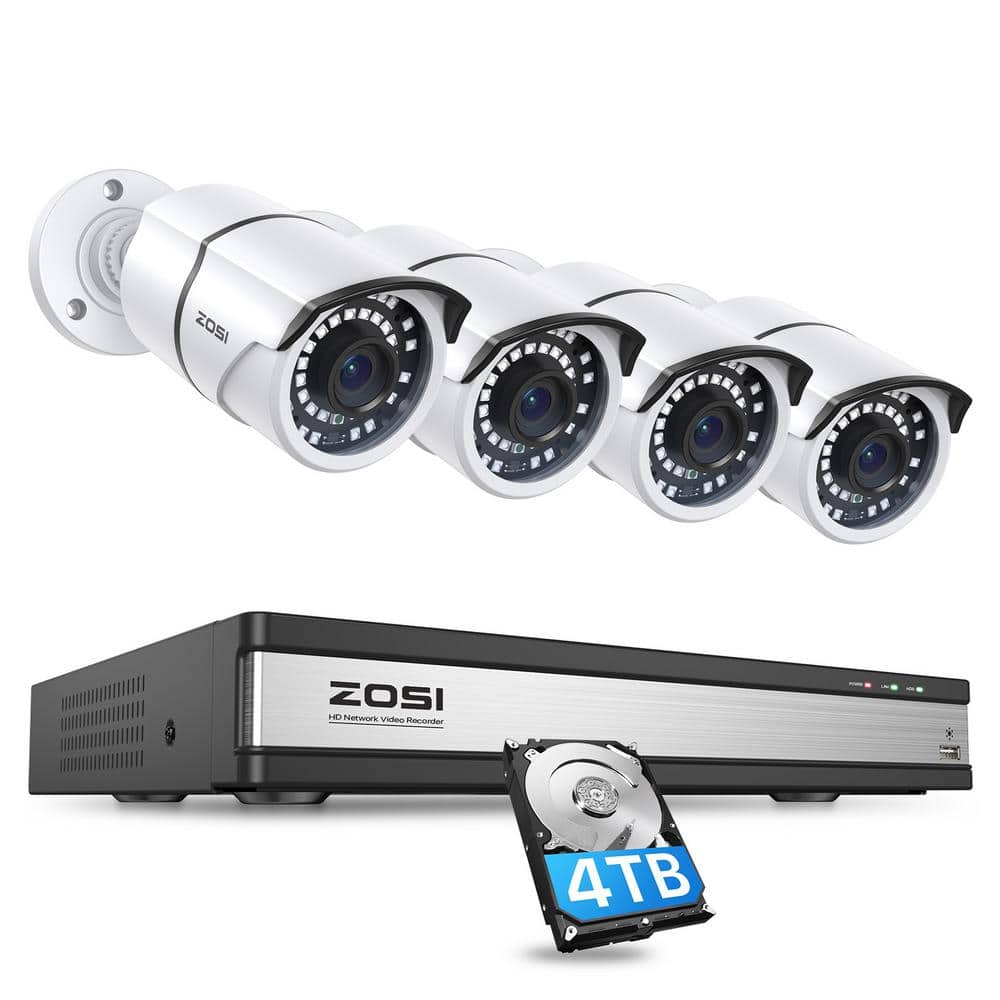 ZOSI H 265+ 16-Channel 5MP POE 4TB Hard Drive NVR Security Camera System with 4-Wired 5MP Spotlight Cameras, 24/7 Recording