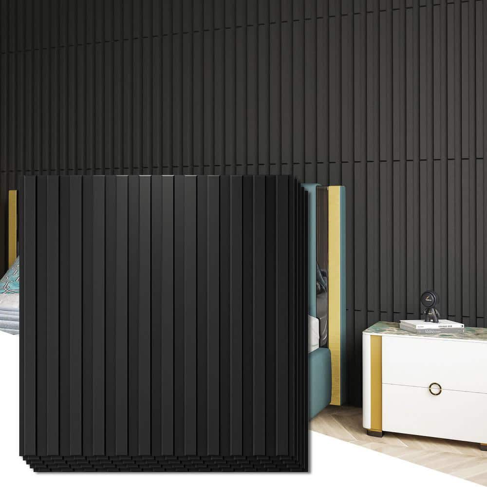 Art3d Slat Fluted Design 1/16 in. x 1-7/16 ft. x 1-3/5 ft. Black Square Edge Decorative 3D Wall Paneling (12 Pack) (2)