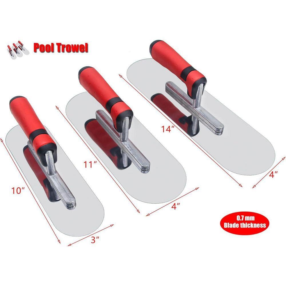 KIWDZFU 14 x 4 and 11 x 4 and 10 x 3 Pool Trowel Set with Plastic and Rubber Handle Stainless Steel Masonry Cement Tool Kit (2)