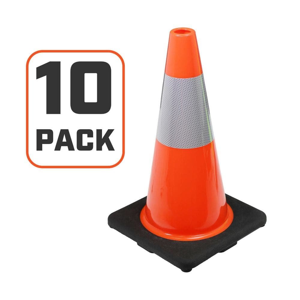 PRIVATE BRAND UNBRANDED 18 in. Orange Reflective PVC Injection Molded Safety Cone with Durable Base (10-Pack)
