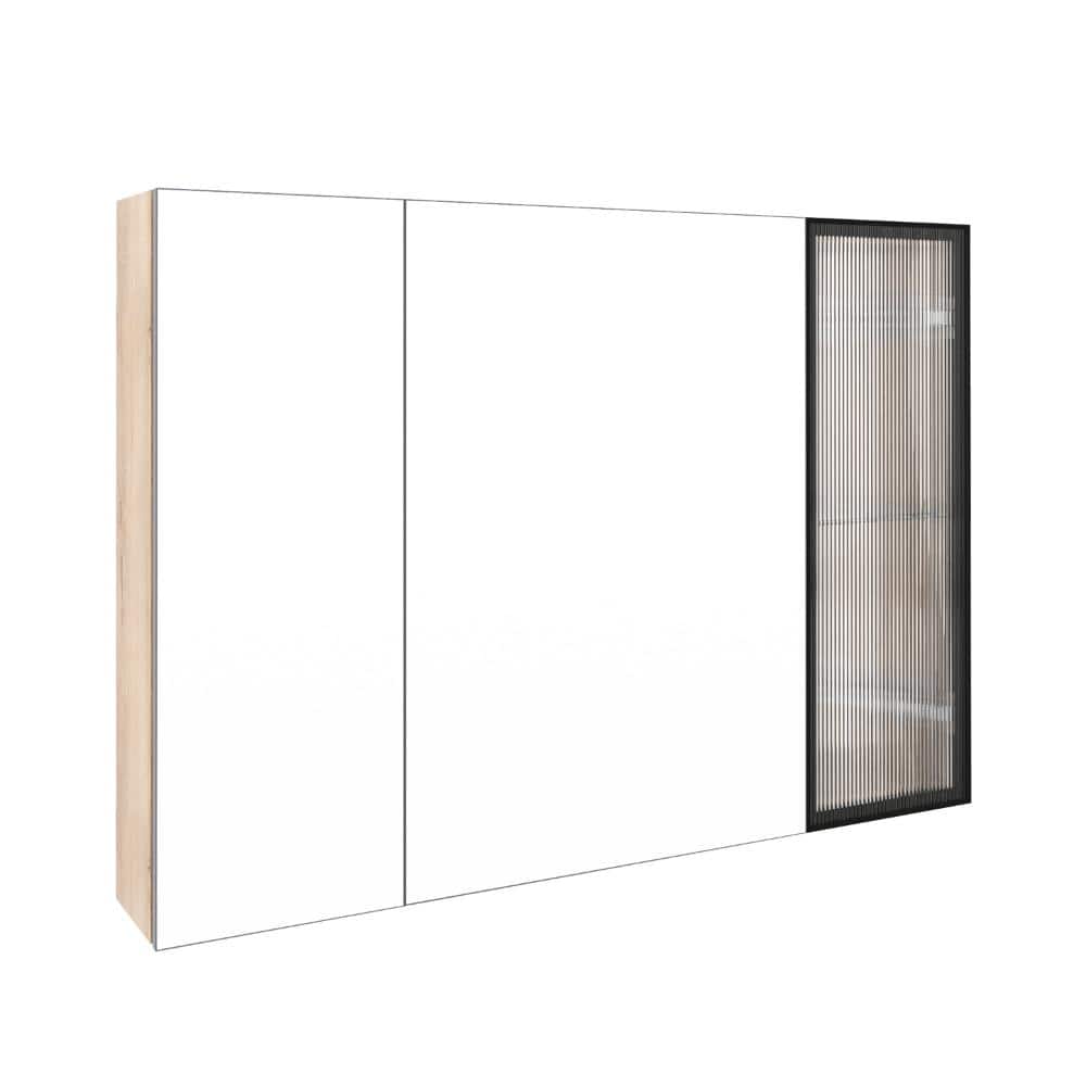 COWLOWN 39.44 in. W x 27.56 in. H Brown Rectangular Wood Medicine Cabinet with Mirror, Adjustable Glass Shelves, (1)