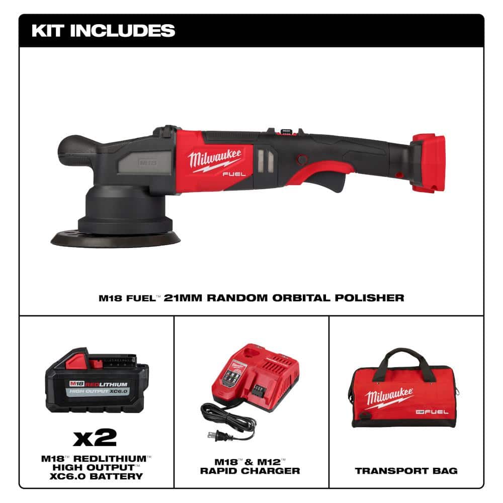 Milwaukee M18 FUEL18V Lithium-Ion Brushless Cordless 21 mm DA Polisher Kit with (2) M18 Batteries, Charger and Bag (2)