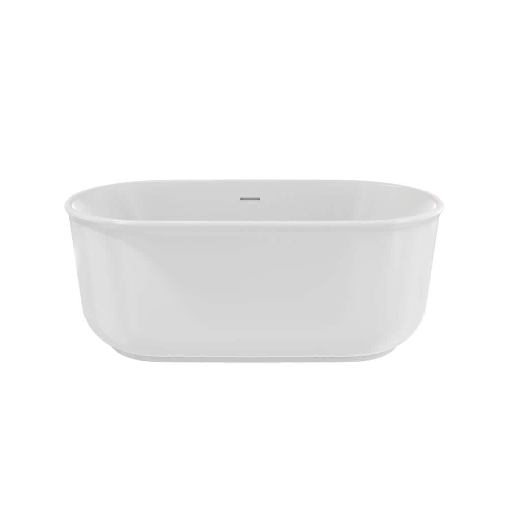 DreamLine Alliance Pro 59 in. x 31.5 in. Acrylic Freestanding Soaking Bathtub in White with Center Drain in Brushed Brass (2)
