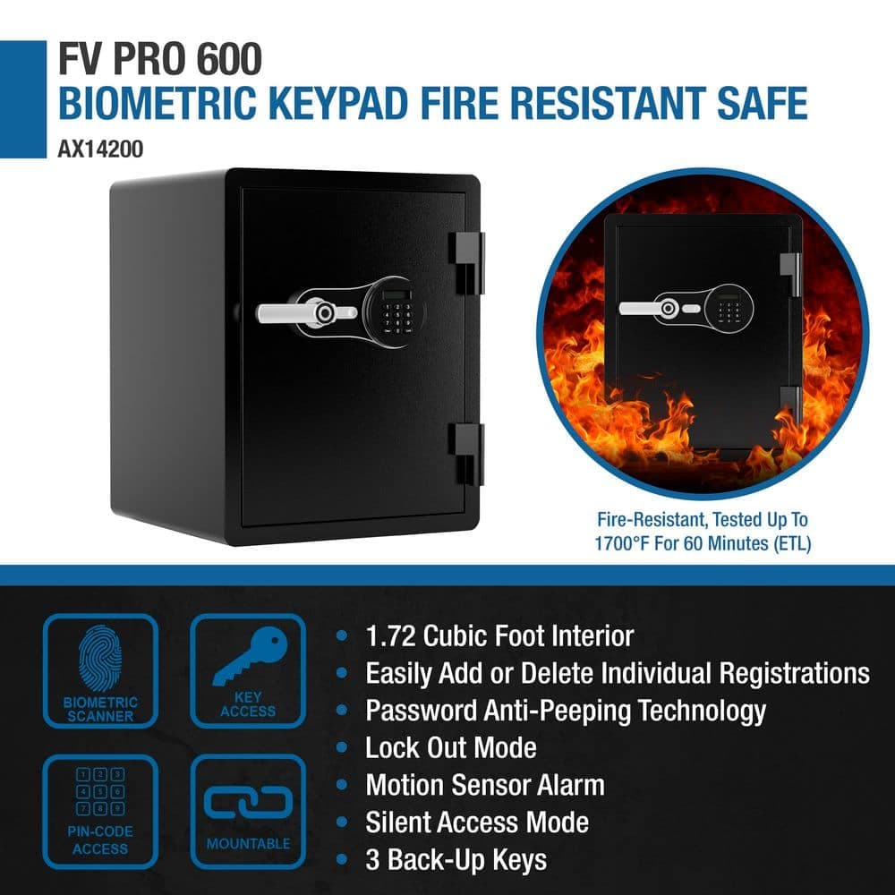 BARSKA FV-600 PRO 1.72 cu. ft. Steel Fire-Resistant Floor Safe with Biometric and Digital Keypad LCD Display Matte Black (2)