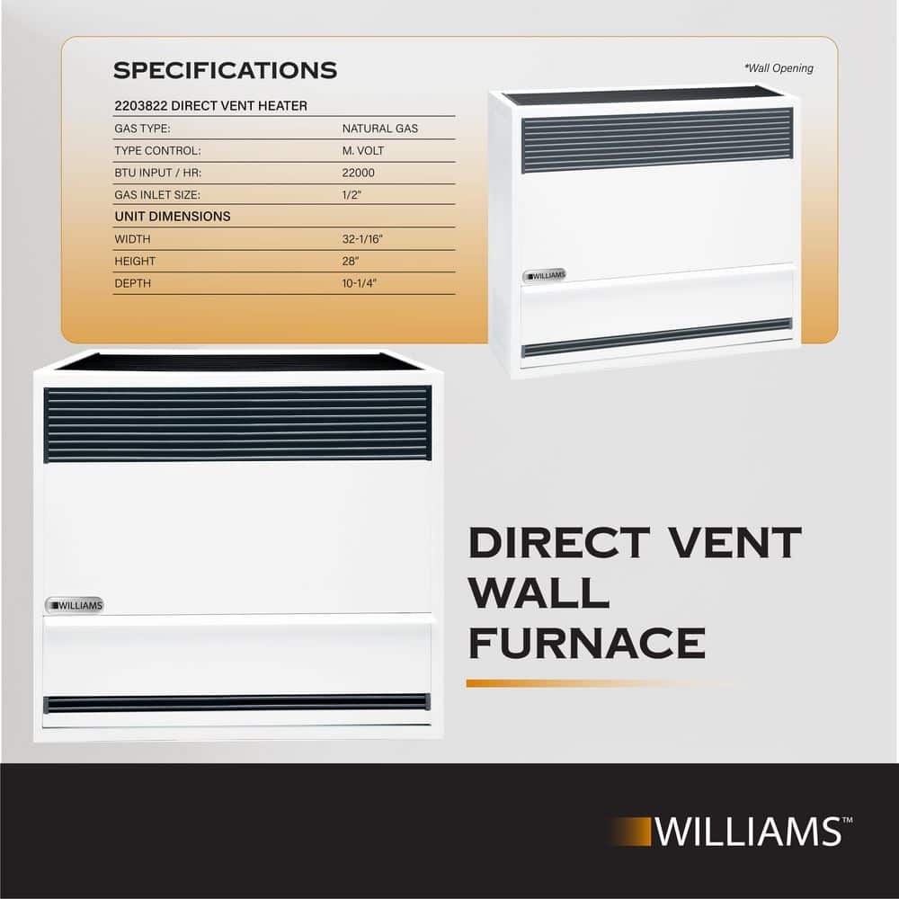 Williams Direct-Vent Gravity Wall Heater 22,000 BTUH, 67% AFUE, Natural Gas (2)