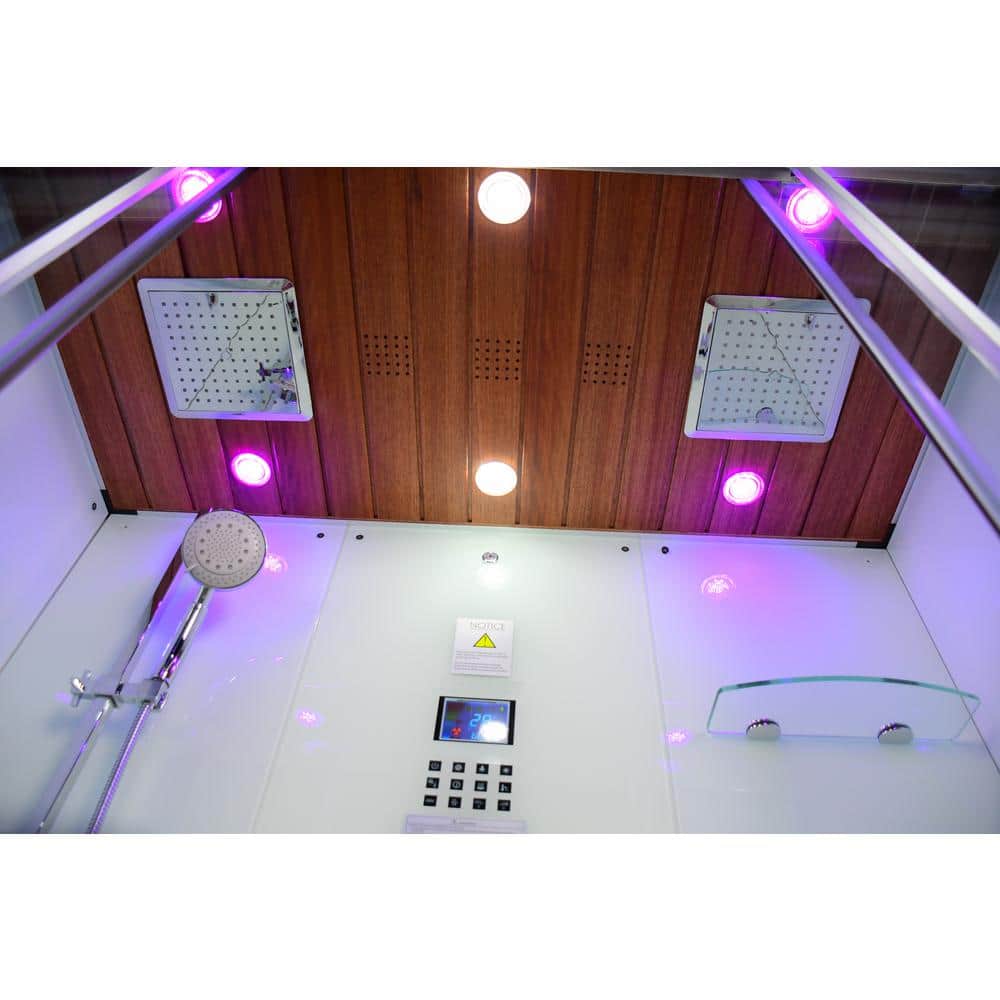 Unbranded Platinum 59"L. x 36"W. x 87"H. Steam Shower Kit in White with Sliding Door, Bluetooth and 6kW Steam Generator (3)