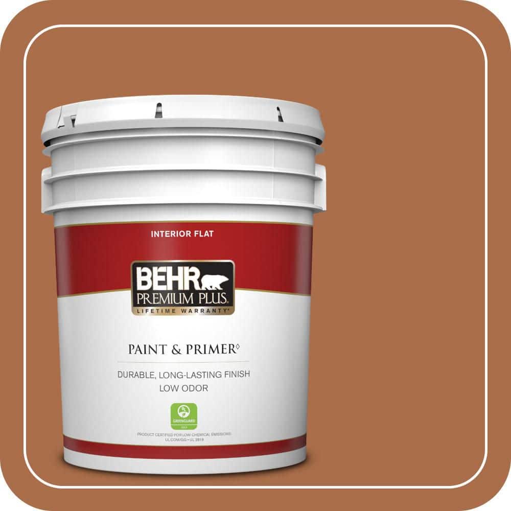 BEHR PREMIUM PLUS 5 gal. #QE-13 Smoldering Copper Flat Low Odor Interior Paint & Primer