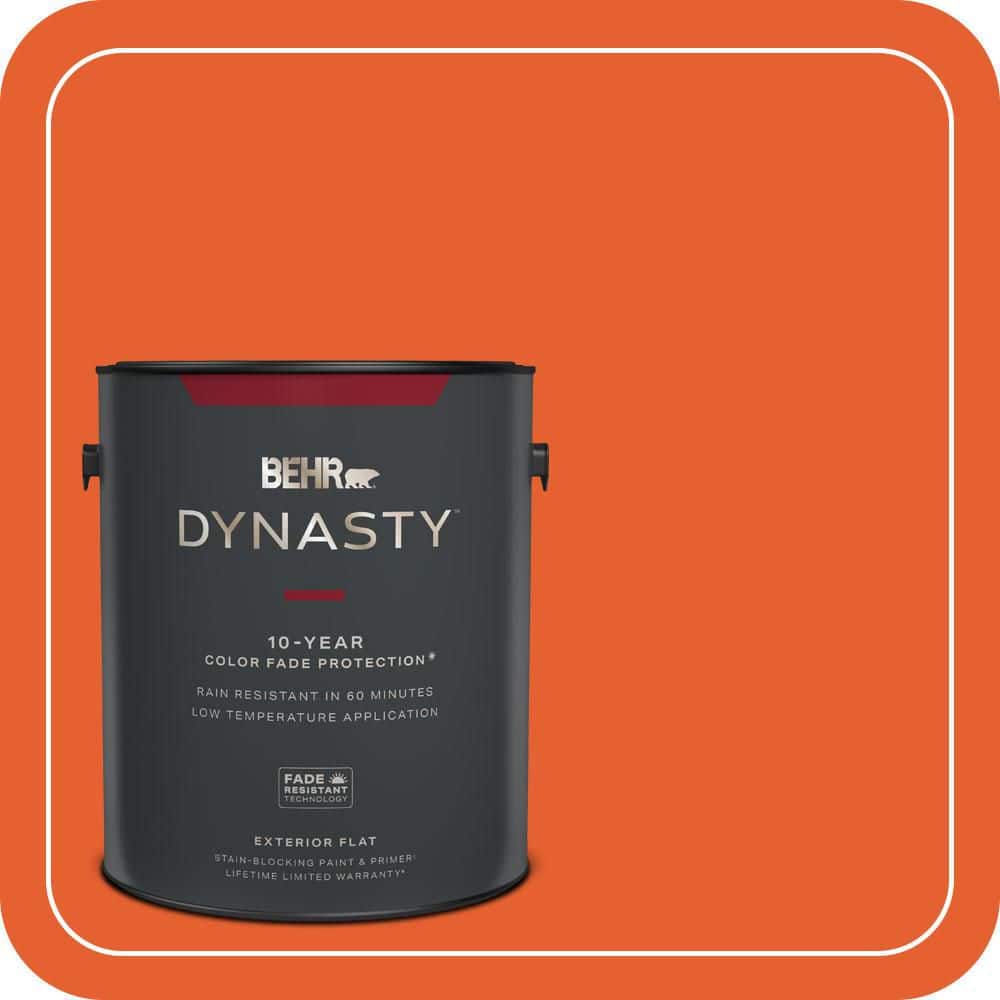 BEHR DYNASTY 1 gal. #S-G-230 Startling Orange Flat Exterior Stain-Blocking Paint & Primer