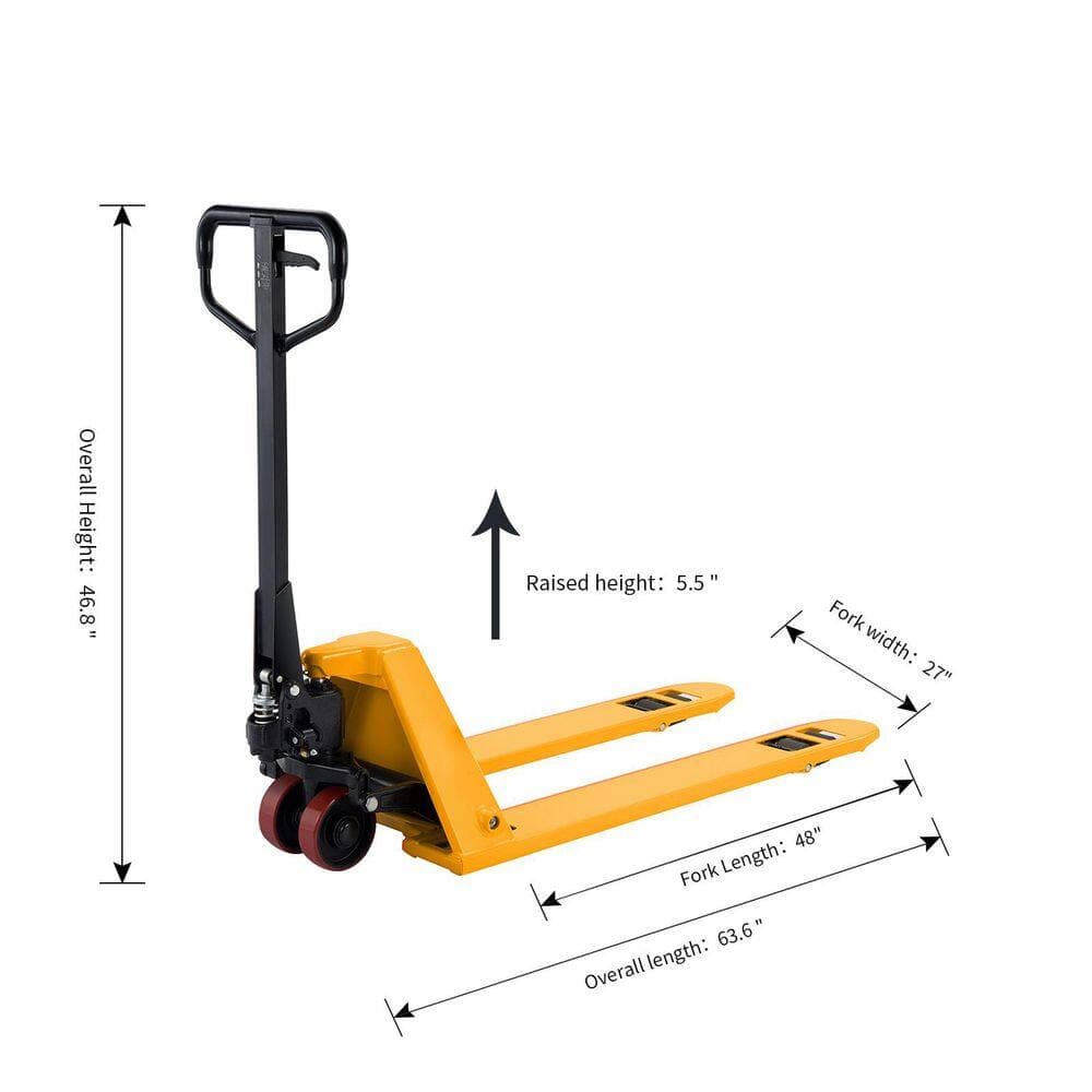 TORY CARRIER 3300 lbs. Max Load Capacity Low-Profile Manual Pallet Jack with 2.0 in. Fork Lowered Height, 48x27 in. Fork Size (2)