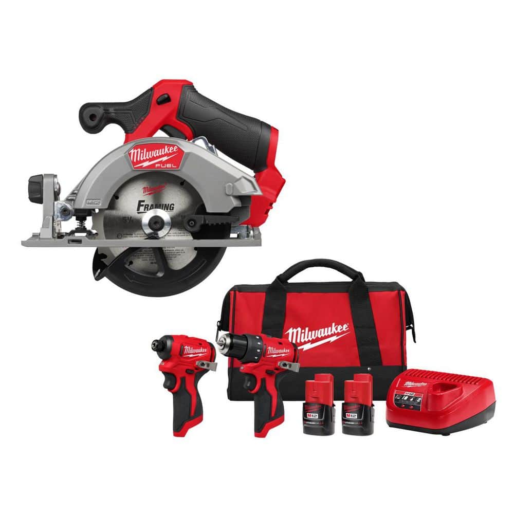 Milwaukee M12 FUEL 12V Lithium-Ion Brushless 5-3/8 in. Cordless Circular Saw, &Drill Impact Driver Kit (1)