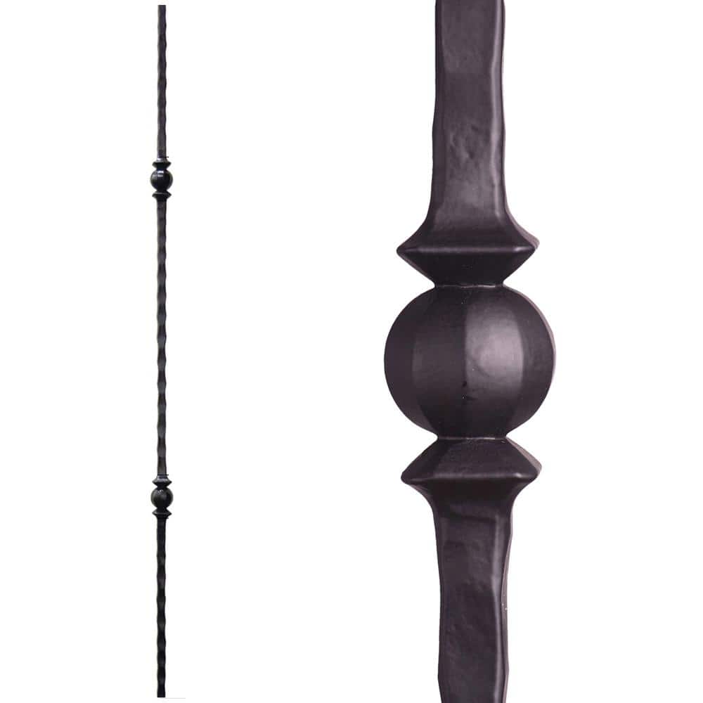 HOUSE OF FORGINGS Tuscan Square Hammered 44 in. x 0.5625 in. Satin Black Double Sphere Solid Wrought Iron Baluster