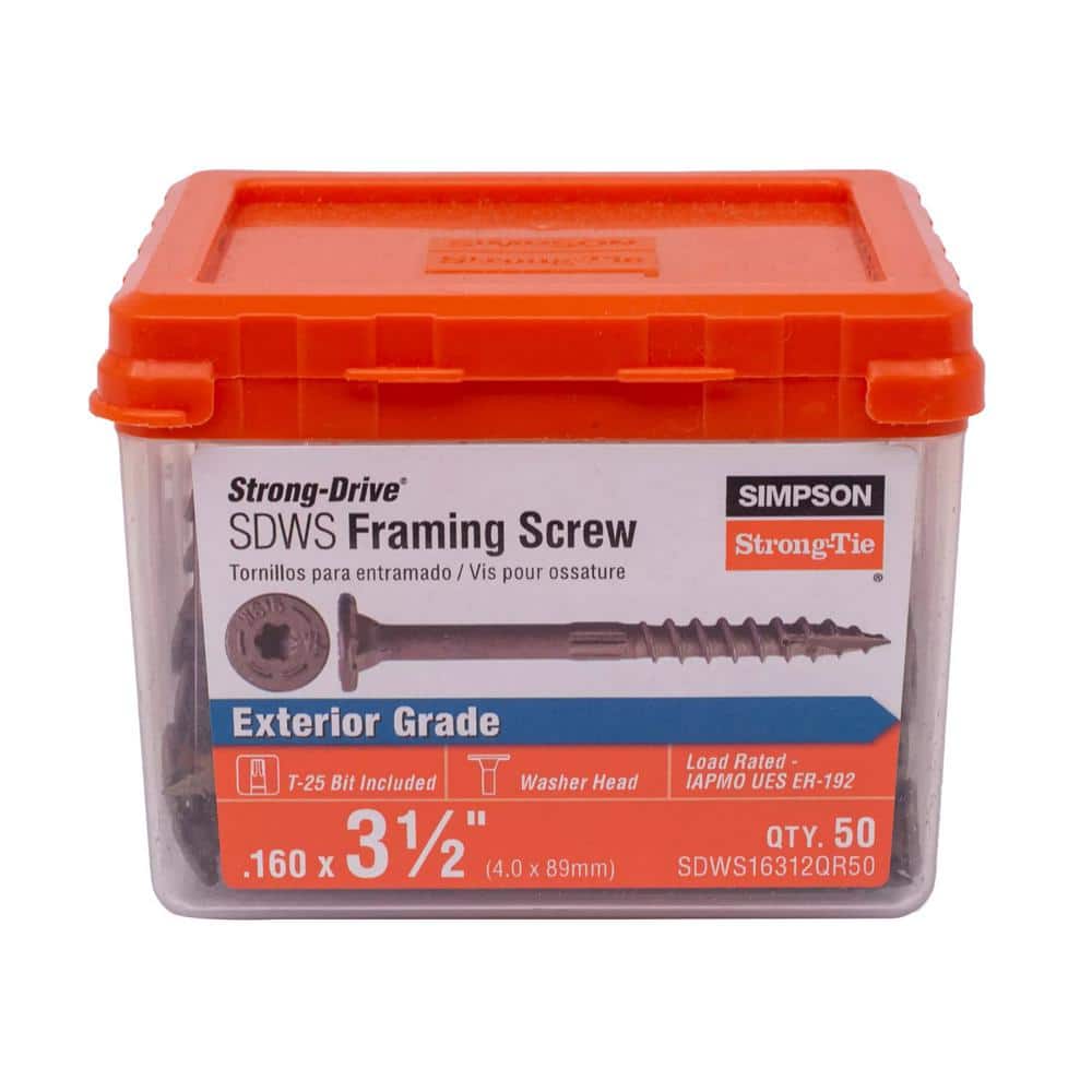 Simpson Strong-Tie 0.160 in. x 3-1/2 in. 6-Lobe T25, Low Profile Head, Strong-Drive SDWS Framing Wood Screw, Quik Guard, Tan (50-Pack) (1)