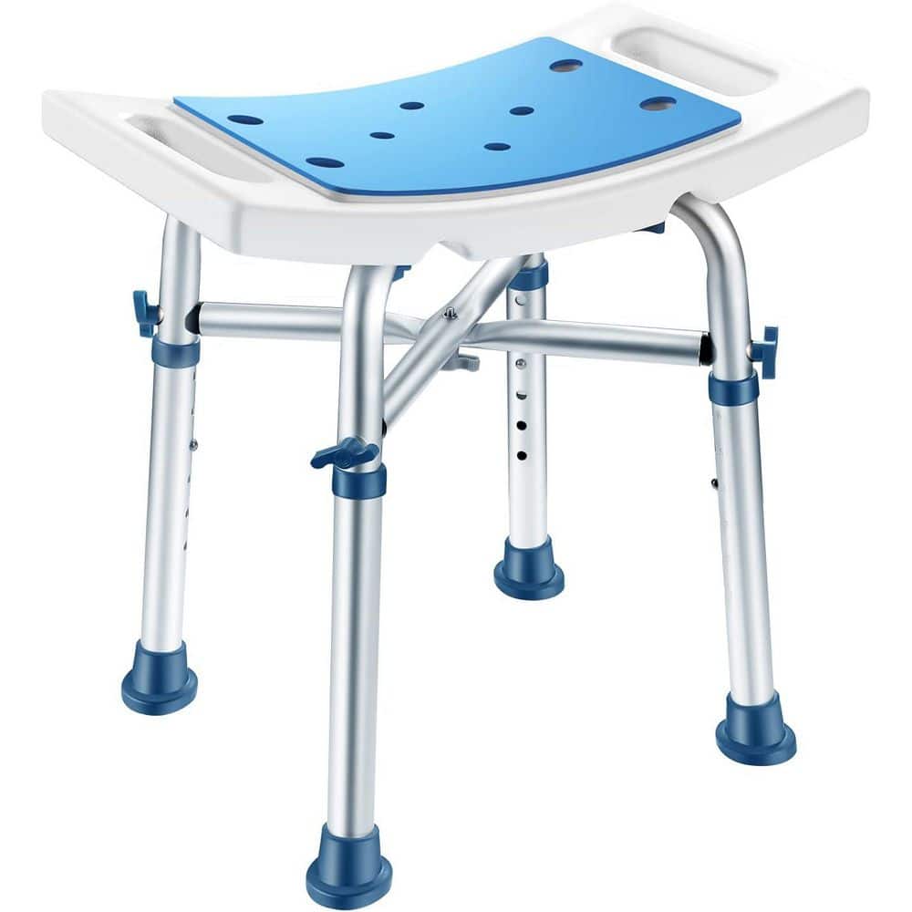 Anqtovp Shower Chair 17.3 in. W Freestanding Non-Slip Padded Seat, Drain Holes Bath Stool in Blue (1)