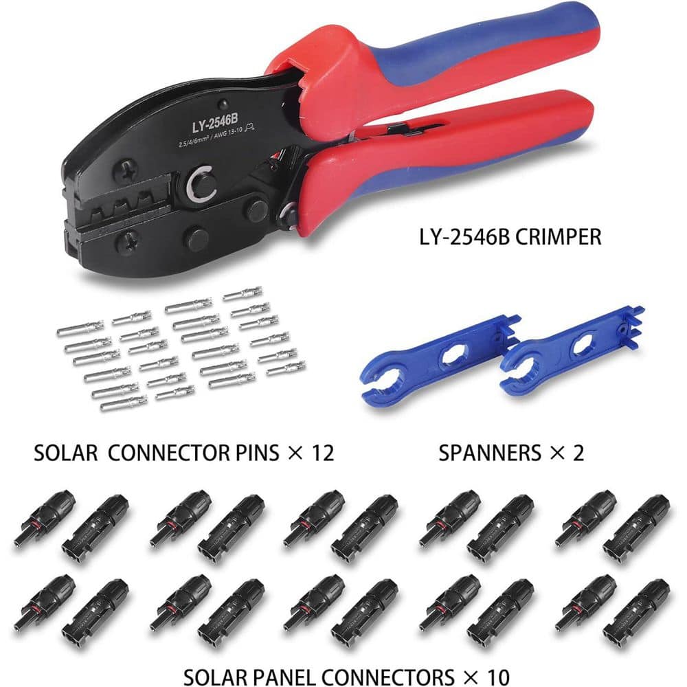 Vrbgify 47pcs Solar Panel Tool Kit Wire Crimper for 13-10AWG Cables 2.5/4/6sq.mm with 10 Pairs of Connectors, 2 Spanner Wrenches (2)