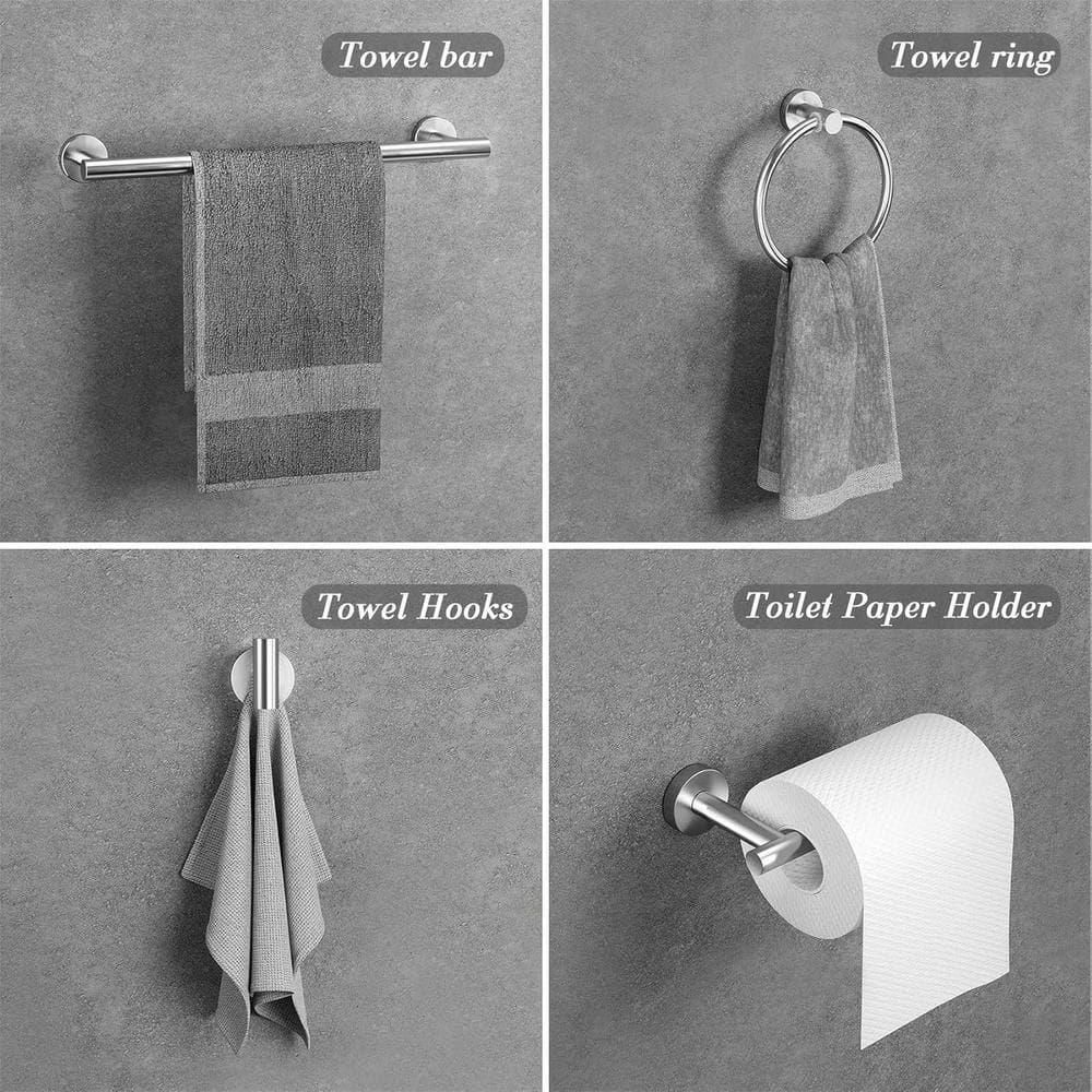 Adrinfly 5-Piece Bath Hardware Set Wall Mounted Stainless Steel with Towel Rack, Ring, Hook Toilet Paper Holder in Brushed Nickel (2)
