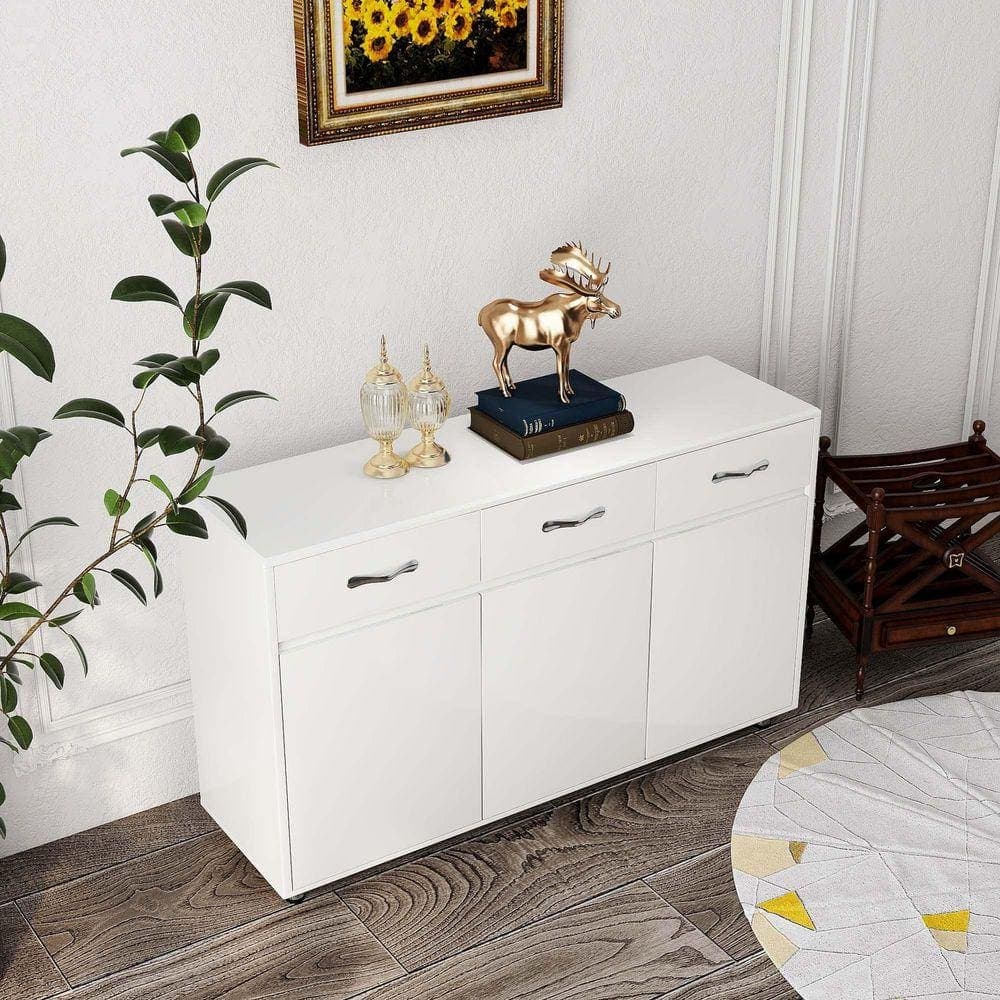 XUJMK 53 in. W x 16 in. D x 33 in. H White Linen Cabinet with Drawers, Farmhouse Buffet Cabinet Storage Sideboard for Dining (2)