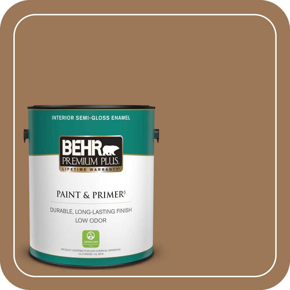 BEHR PREMIUM PLUS 1 gal. #PPU4-02 Coco Rum Semi-Gloss Enamel Low Odor Interior Paint & Primer