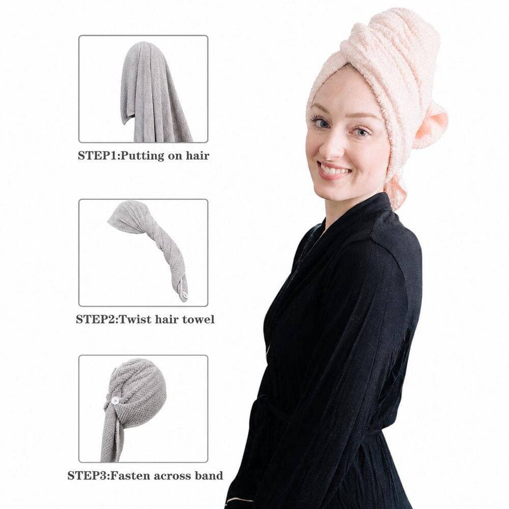 LAIFUCAM Blue Microfiber Hair Towel Wrap Bath Accessory Type 2 Pack Super Absorbent Quick Dry for Wet Curly Hair (3)