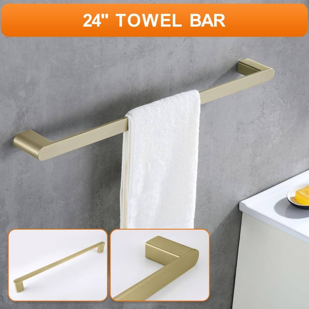 Zalerock 4-Piece Bath Hardware Set with Towel Hook, Towel Bar, Hand Towel Holder, Toilet Paper Holder in Brushed Gold (2)