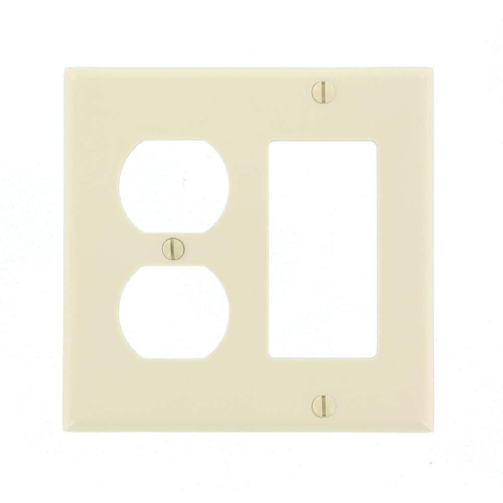 Leviton 2-Gang Light Almond 1-Decora/Rocker / 1-Duplex Outlet/Receptacle Plastic Standard Wall Plate (1-Pack) 80455-T (2)