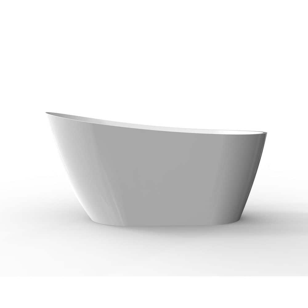 ANGELES HOME Acrylic Freestanding Flatbottom Soaking Bathtub Glossy White (3)