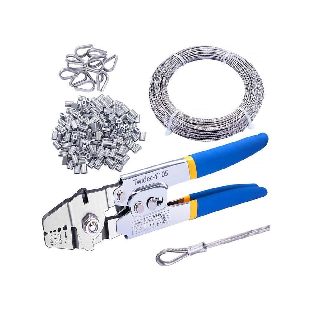 Unbranded Wire Rope Crimping Tool Kit Up to 2.2mm Swaging Tool With 160pcs Aluminum Sleeves 12pcs Thimbles 66ft Cable
