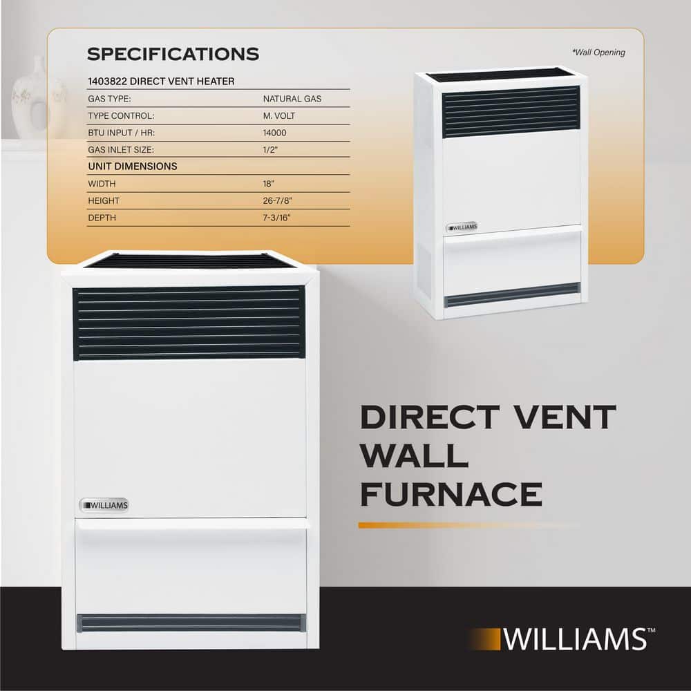 Williams Direct-Vent Gravity Wall Heater 14,000 BTUH, 65% AFUE, Natural Gas Furnace (2)