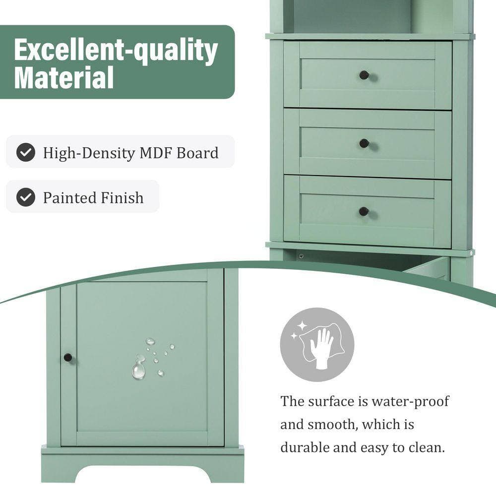 Lycvki 23 in. W x 13.4 in. D x 68.9 in. H Green Bathroom Triangle Storage Linen Cabinet with 3 Drawers and Adjustable Shelves (3)