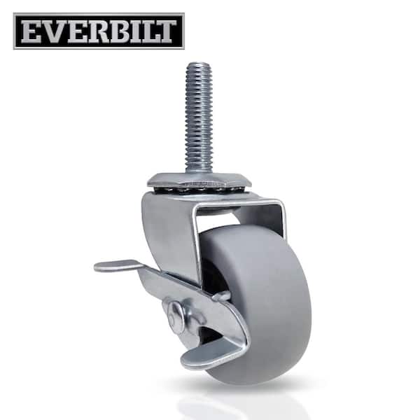 Everbilt 2 in. Gray Rubber Like TPR and Steel Swivel Threaded Stem Caster with Locking Brake and 80 lb. Load Rating (2)