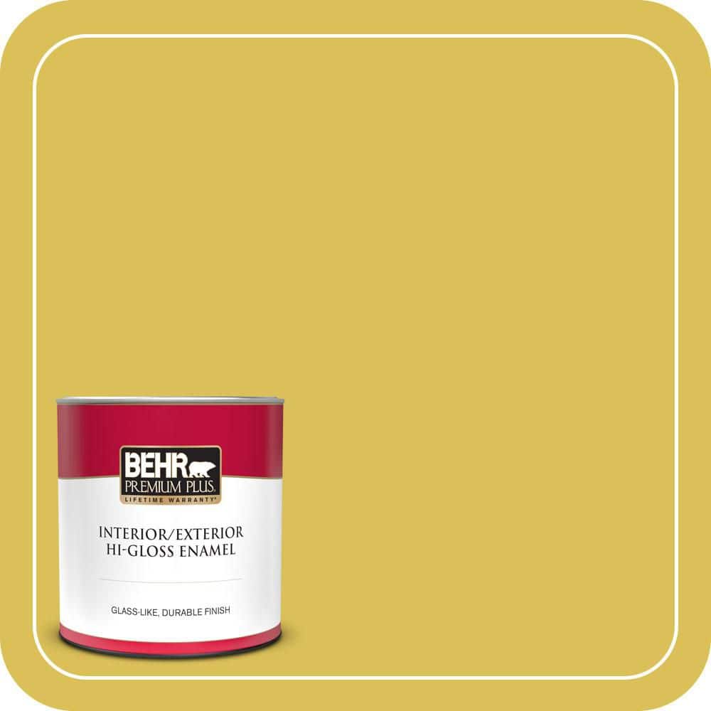 BEHR PREMIUM PLUS 1 qt. #P320-6A Flustered Mustard Hi-Gloss Enamel Interior/Exterior Paint & Primer
