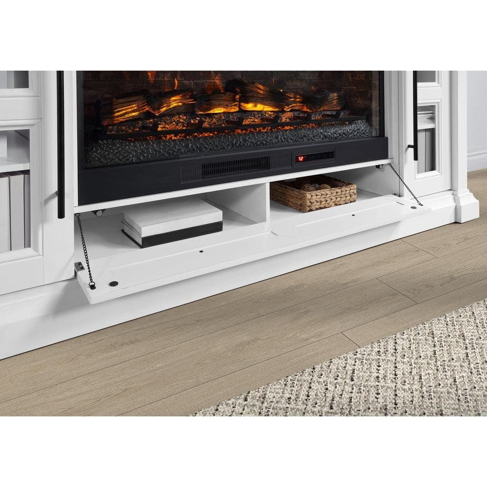 Whalen 74 in. Fireplace Console-Pure White Finish and Medium Brown Oak Top (3)