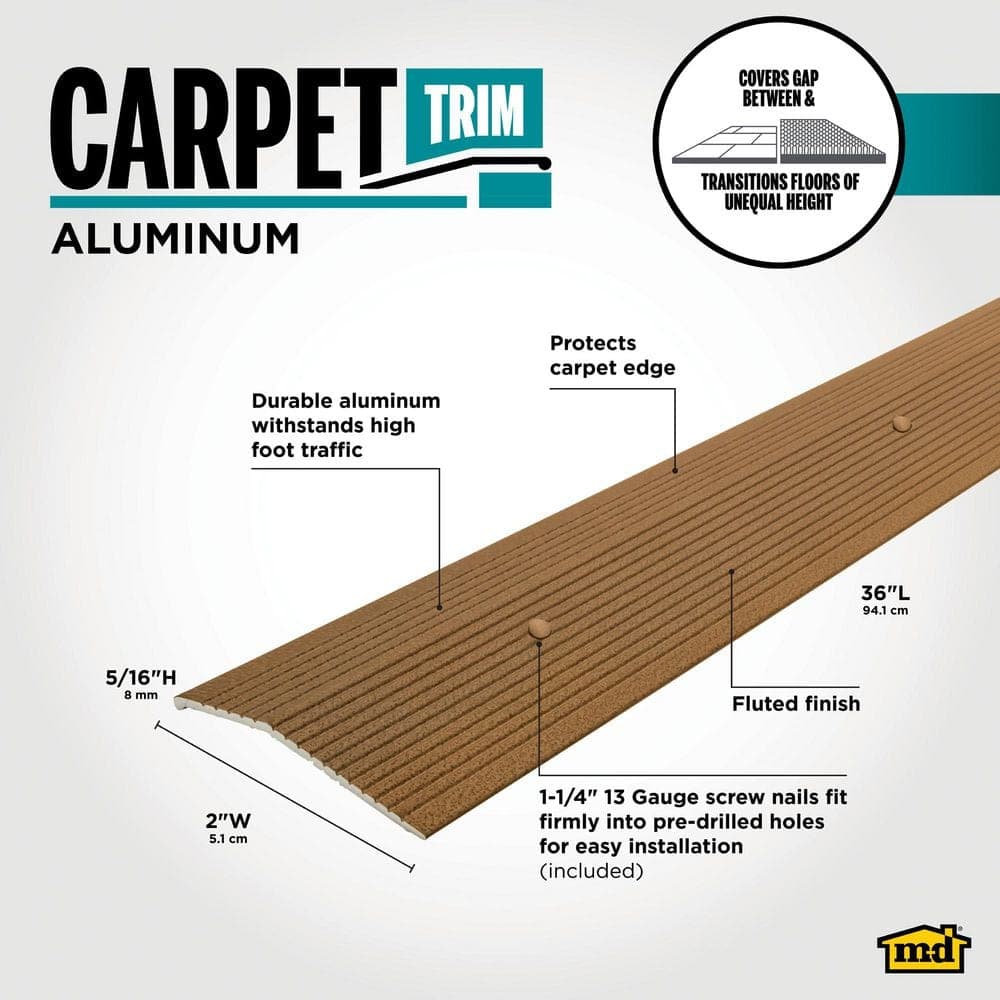 M-D Building Products 2"X 36" ANTIQUE BRASS ALUMINUM CARPET TRIM W/SCREW NAILS (3)