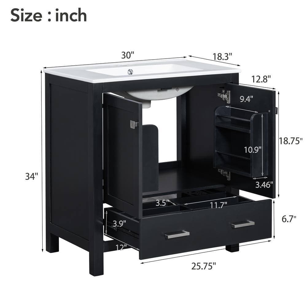 COWLOWN 30 in. D x 18 in. W x 34 in. H Bathroom Black Linen Cabinet (2)