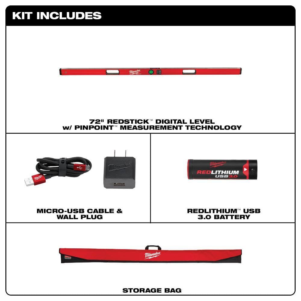 Milwaukee 72 in. REDSTICK Digital Box Level with Pin-Point Measurement Technology and 7 in. Rafter Square (2)