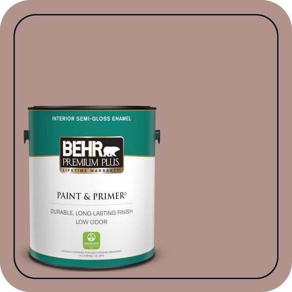 BEHR PREMIUM PLUS 1 gal. #180F-4 Desert Willow Semi-Gloss Enamel Low Odor Interior Paint & Primer (2)