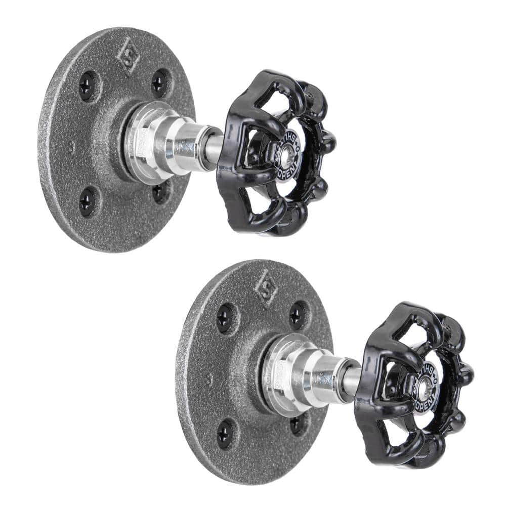PIPE DECOR 1/2 in. Black Malleable Iron Flange and Black Spigot Wall Hook (2-Pack) (1)