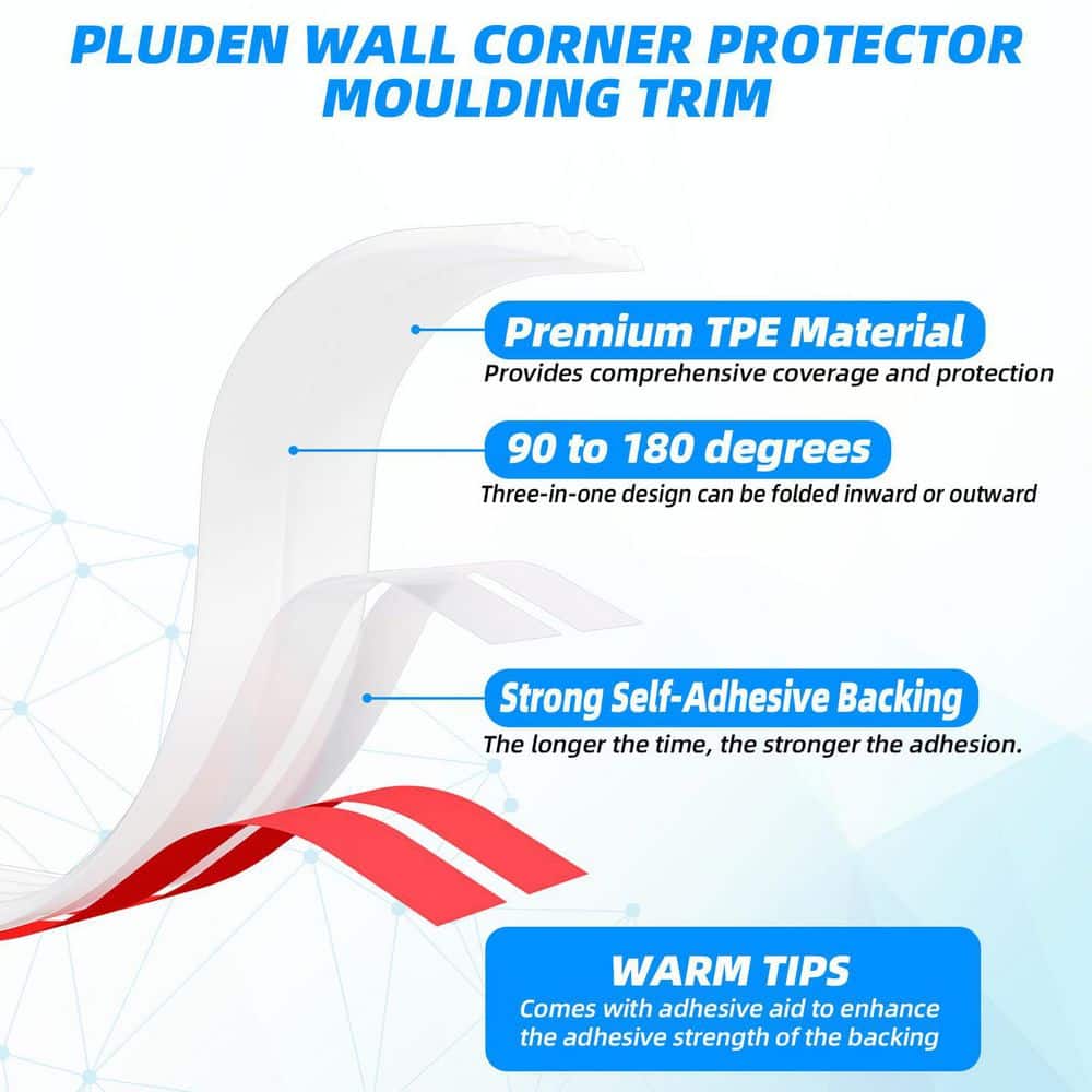 Laybus 2Pack 10 ft. Self-Adhesive Corner Moulding 0.24 in. D x 0.24 in. W x 240 in.L Smooth TPE Material Inside Corner Moulding (3)