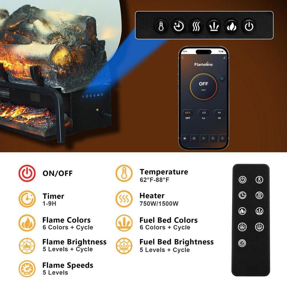 Unbranded 24.5 in. Freestanding Electric Fireplace Log Set Heater with APP Control, Multicolor Flame, 5 Brightness & Speeds, Timer (3)