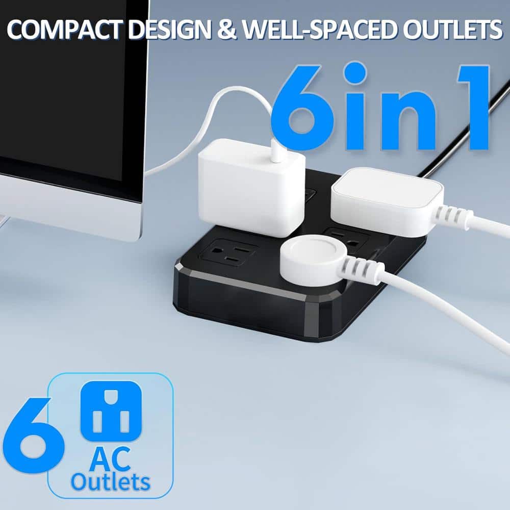 Ahfiwaso 6 FT. 6 Wide-Spaced-Outlets, Outdoor IPX6 Surge Protector Power Strip, Heavy Duty Extension Cord, Output of 1875W/15A (2)