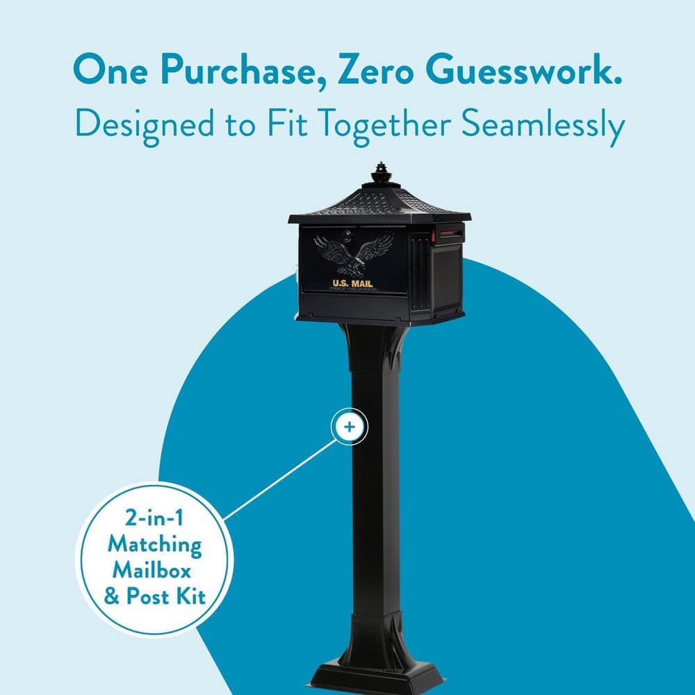 Architectural Mailboxes Hemingway Black, Large, Aluminum, Locking, All-in-One Mailbox and Post Combo (3)