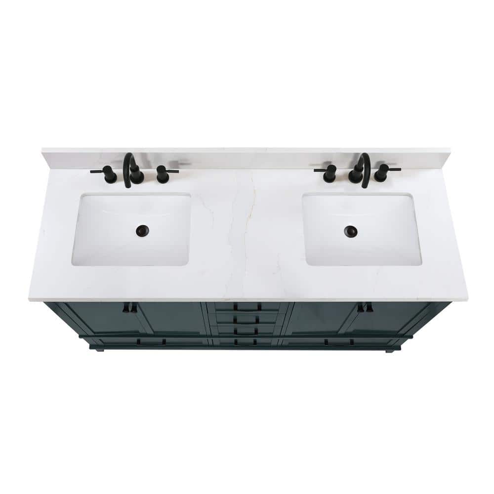 Avanity 61 in. W 22 in. D Quartz White Rectangular Double Sink Bathroom Vanity Top (4)