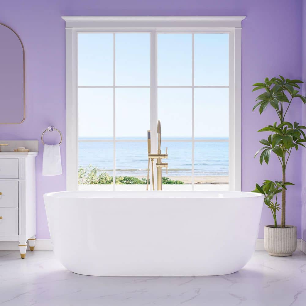 Liviza 67 in. x 30 in. 100% Pure Virgin Acrylic Freestanding Soaking Bathtub with Center Drain in Glossy White (2)