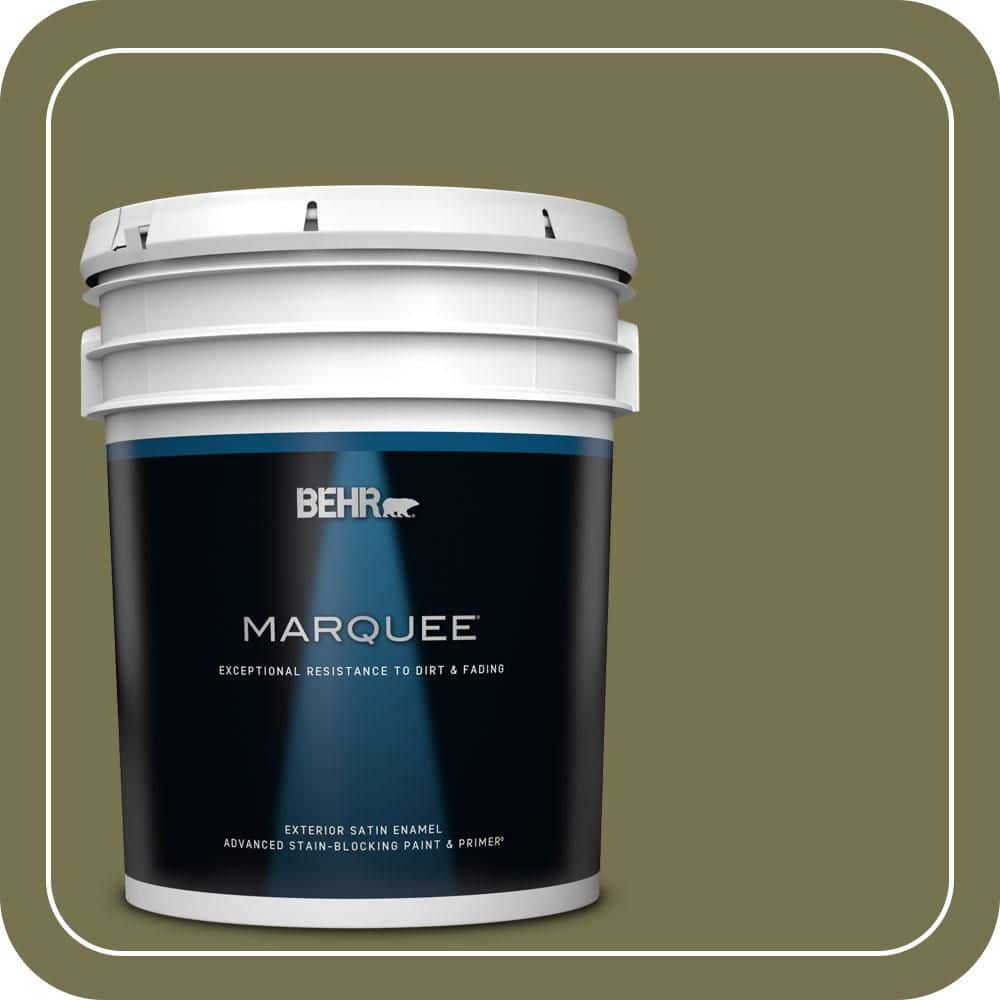 BEHR MARQUEE 5 gal. #S350-6 Truly Olive Satin Enamel Exterior Paint & Primer