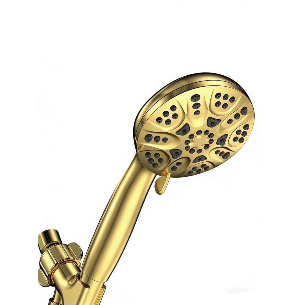 Wudkey 5-Piece Bath Accessory Set, 6-Mode High Pressure Handheld Shower Head with Hose, Bracket, Tape and Washers, in Gold