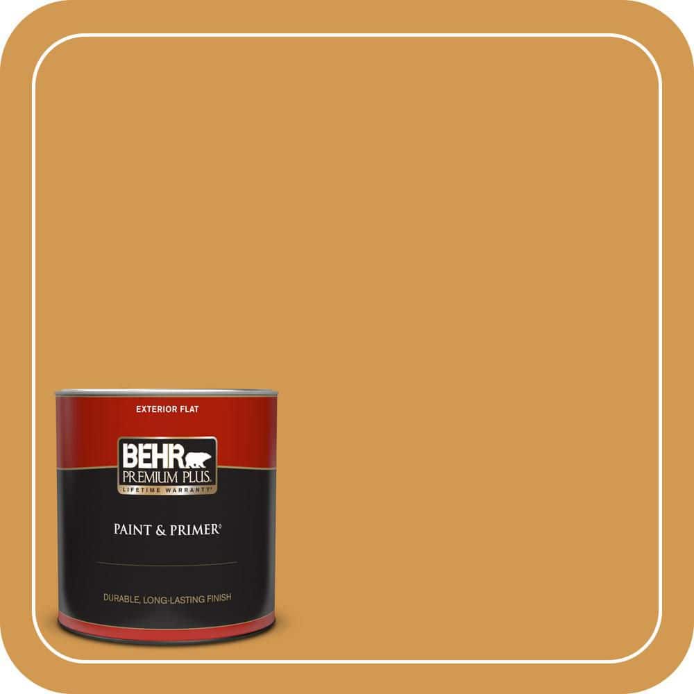 BEHR PREMIUM PLUS 1 qt. #PPU6-02 Saffron Strands Flat Exterior Paint & Primer (1)