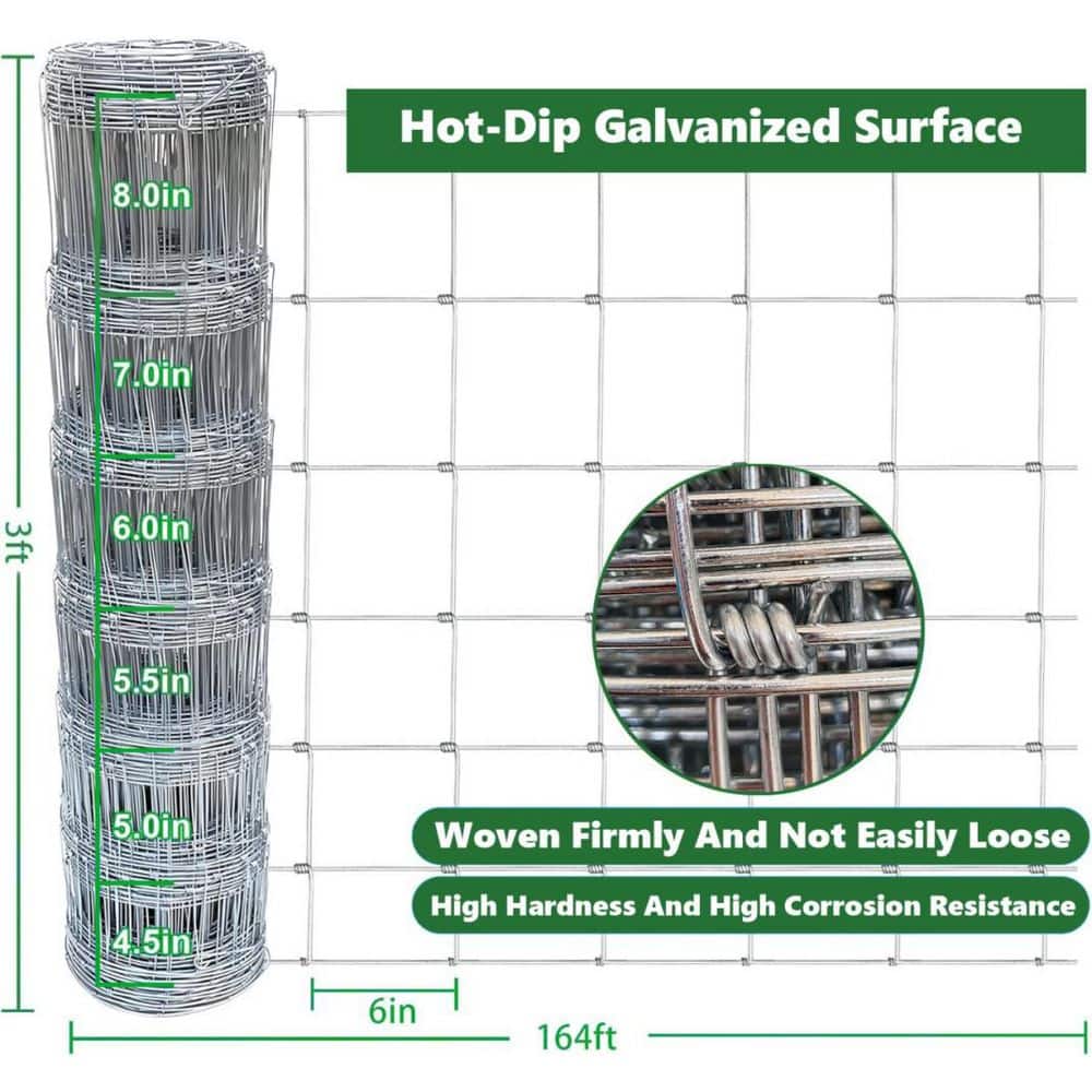 Amucolo 3 ft. x 164 ft. 13-Gauge Heavy Zinc Coating Cattle Fence Farm Fence, Galvanized Field Welded Wire Deer Fence, Goat Fence (2)